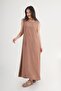 Crinkle Brown Sleeveless Dress with Crew Neck Pocket - 4