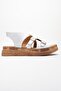 Levine White Genuine Leather Buckle Side Zipper Women's Sandals - 6
