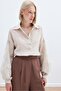 Embroidery Detailed Crashed Shirt - Beige - 3