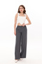 Women's Pants Palazzo Pants Wide-Leg Pants Stretch Fabric Wide-Leg Anthracite Striped Buttoned Fabric Chic - 6