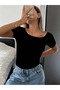 Women's Black Blouse with Back Decollete Detail