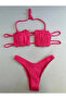 Women's Pink String Tie-Up Gathered Strapless Bikini Suit Hzl25S-Lc2226 - 3