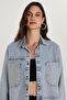 Women's Regular Fit 100% Cotton Double Pocket Stone Detailed Denim Light Blue Shirt