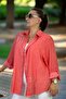 Front Buttoned Sequence Embroidered Folding Sleeve Flame Linen Extra Large Size Shirt - 6