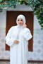 عباية كريب اصلي مزودة بنقشات اسلامية لون ابيض - 5