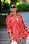 Front Buttoned Sequence Embroidered Folding Sleeve Flame Linen Extra Large Size Shirt - 5