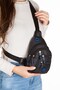 Linen Fabric Zippered Chest and Shoulder Bag with USB Headphone Output (16X22Cm) - Black - Blue - 2