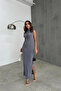 Draped Zero Sleeve Slit Gray Dress - 2
