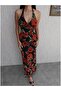 Halter Neck Floral Pattern Long Dress - 3
