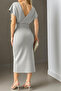 Gray Belted Scuba Fabric Dress with Pearl Detail - 2