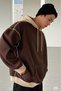 Men's Brown Hoodie Beige Reverse Stitch Detail Patternless Sweatshirt - 2