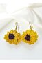 Handmade Crochet Sunflower Earrings – Dangle Steel Flower Design - 2