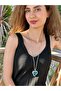 Blue Glass Stone Long Women's Necklace 40 cm - 3