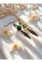 Indian Akiki Natural Stone Dangle Women's Earrings - Bohemian Zamak Detailed 5cm Hook Dark Copper Color