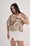Khaki Blouse with Sleeve and Collar Lacing Pattern - 3