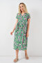 Women's Full-Length Button-Down Short-Sleeve Floral Dress 2561 - Green - 2