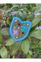 12X10 cm Iron-On Embossed Floral Stone Pocket Badge Blue