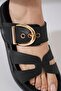 Oresla Single Buckle Women's Slippers Black Skin - 5
