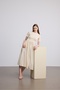 Women's Maxi Length Stretchy Knitted Top and Poplin Skirt Stylish Cream Dress Short Sleeve / Sevde Ugur - 5