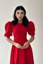Women's balloon sleeve flared midi dress - 5