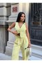 Women's Yellow Linen Suit Vest and Palazzo Pants - 2