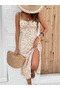 Women's Strap Slit Floral Patterned Midiboy Single Jersey Fabric Dress - 3