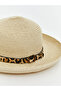 Beige Leopard Patterned Women's Straw Hat - 3