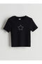 Crew Neck Stoned Girl's Crop T-Shirt
