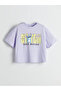 Crew Neck Stitch Printed Girl's Crop T-Shirt