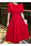 - Red Balloon Sleeve Midi Length Dress - 3