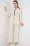 Women's Front Lace-Up Tunic Trousers Double Set 6744 - Ecru - 4