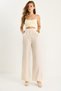 Women's Beige Velcro Pocket Detailed Linen Palazzo Trousers 3877 60281098