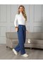 Women's Blue Elastic Waist Lace up Palazzo Jeans - 3