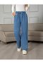Women's Blue Elastic Waist Lace up Palazzo Jeans