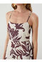 Burgundy Floral Strap A-Line Linen Look Dress - 3