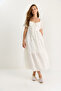 Women's White Self-Floral Embroidered Lined Muslin Dress 5259 60281102 - 5