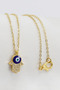 Gold Colored Shiny Stone Hamse Lacquer Coated Bijoux Necklace (Chain 45 cm), Evil Eye Beaded