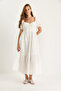 Women's White Self-Floral Embroidered Lined Muslin Dress 5259 60281102 - 3