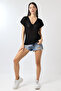 Women's V-Neck Openwork Knitwear Blouse Black - 2