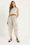 Women's Stone Patterned Blouse with Tie Detail Carrot Cut Trousers Bottom-Top Linen Set 9390 60281105 - 6
