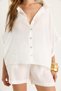 Women's White Bat Sleeve Oversize Shirt Straw Belted Shorts Modal Set 4010 60283476 - 7