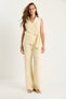 Women's Yellow Striped Double-Breasted Collar Tie Detail Blouse Elastic Waist Lined Muslin Suit 1039 60283478 - 2