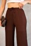 Brown Wrinkled Textured Wide Leg High Waist Comfortable Fit Trousers - 2