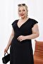 Women's Black Ruffle Sleeve Double Breasted Collar Plus Size Stretchy Maxi Dress - 5