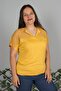 Plus Size V-Neck Stone Embroidered Mustard T-Shirt - 3