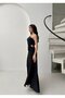 Black Patterned One Shoulder Dress with Window Detail - 2