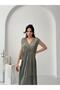 Khaki Double Breasted Ruffle Detailed Sleeveless Midi Dress - 3
