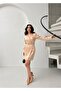 Beige Double Breasted Button Detailed Mini Satin Dress - 2