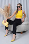 High Waist Wide Leg Black Trousers with Lace-Up Waist - 3