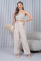 High Waist Loose Leg Stone Color Trousers with Lace-Up Waist - 3